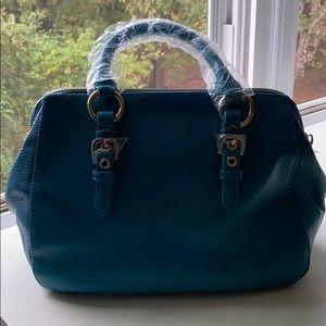 Teal leather handbag